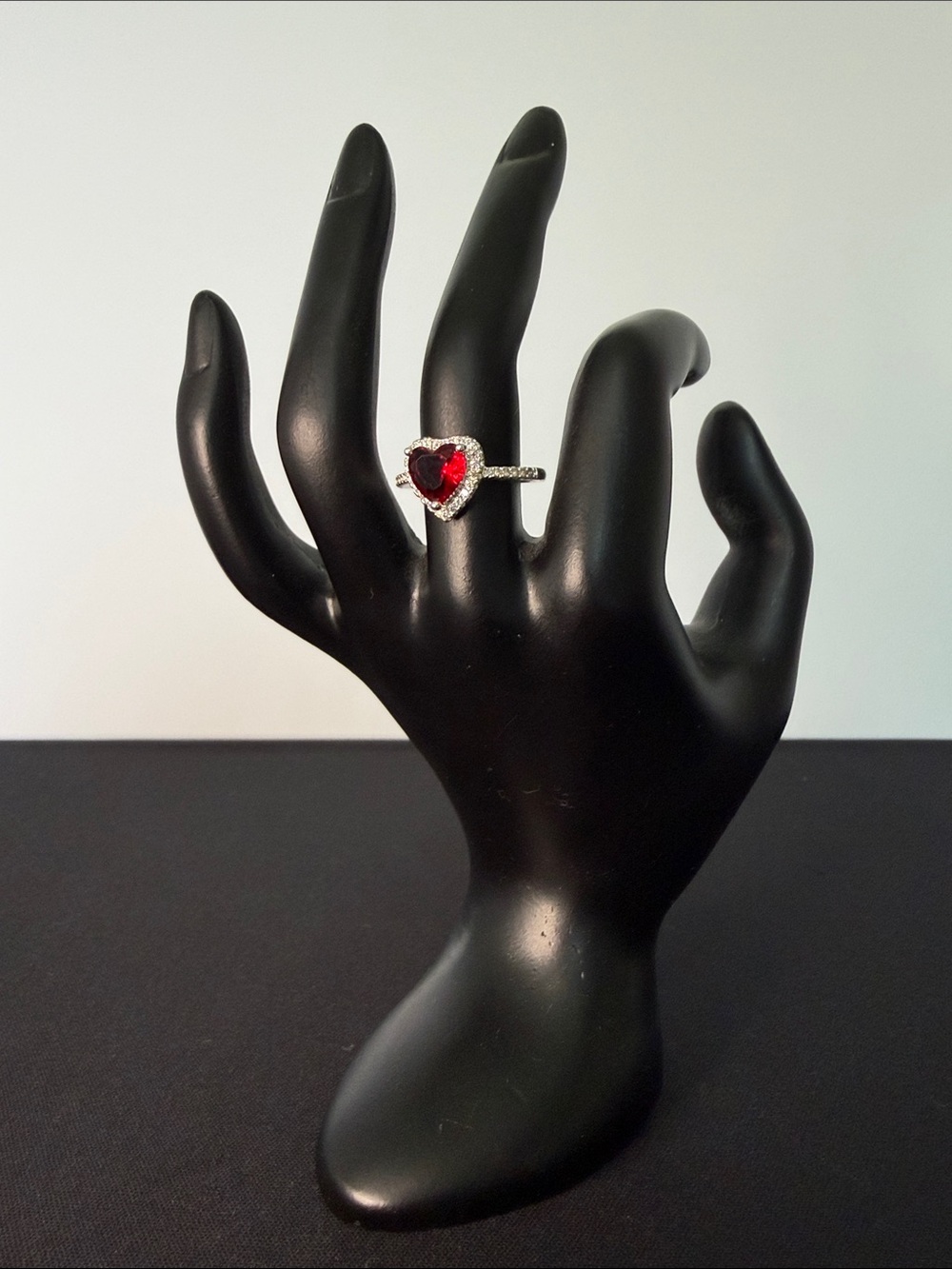 CZ Silver Red Heart Ring